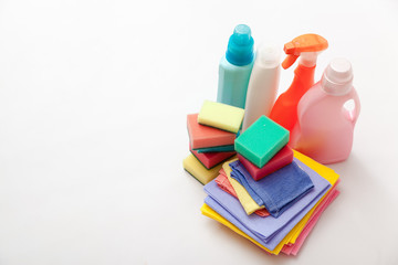 Detergents and cleaning accessories. Cleaning service concept