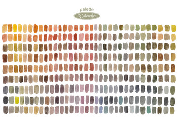 Watercolor palette with colored rectangles. Multicolored abstract hand painted background. Set of  brush strokes on white paper.