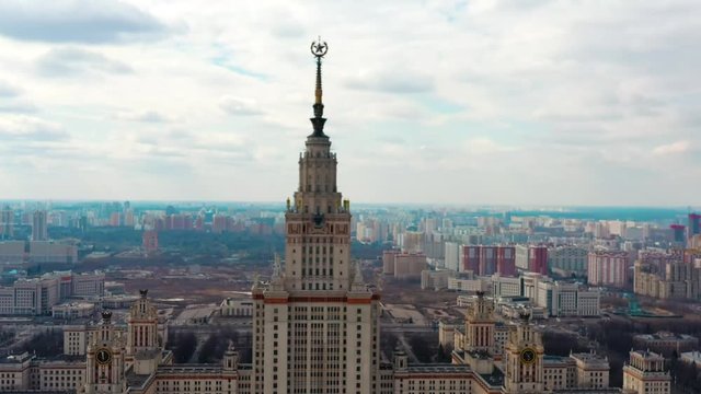 Aerial video overlooking the Moscow State University (MSU).