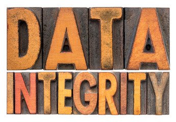 data integrity word abstract in wood type