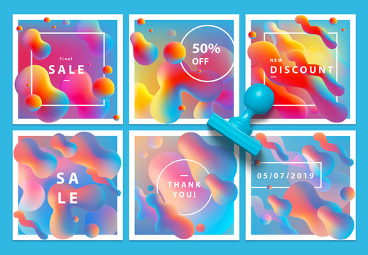 6 Social Media Posts with 3D Liquid Gradient Elements