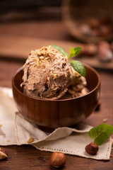 Hazelnut and chocolate icecream in a cup