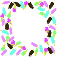 Vector illustration of frame with colorful ice creams. White background