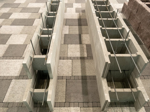 samples of armored concrete and foamed concrete blocks bricks for building houses