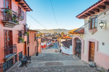 Beautiful colonial alleys and streets of San Cristobal de las Casas magical town in Chiapas, Mexico