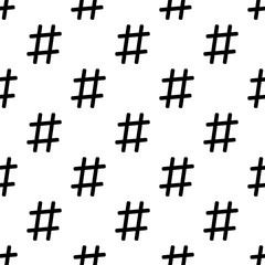 Hashtag seamless pattern on white. Black and white colors.