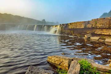 Tosno waterfall, the largest waterfall in Europe — about 30 meters wide and more than 2 meters...
