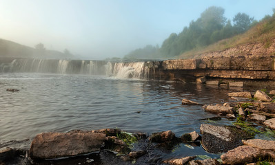 Tosno waterfall, the largest waterfall in Europe — about 30 meters wide and more than 2 meters...