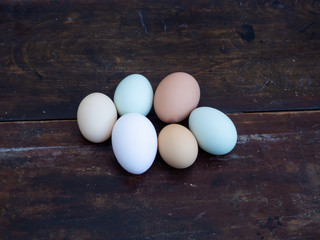 A group of ecological eggs of various colors, white eggs, blue eggs and brown eggs