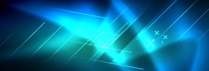 Neon glowing techno lines, hi-tech futuristic abstract background template with lines
