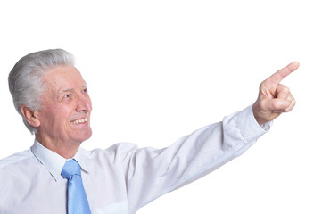 Close up portrait of senior businessman in formal wear posing