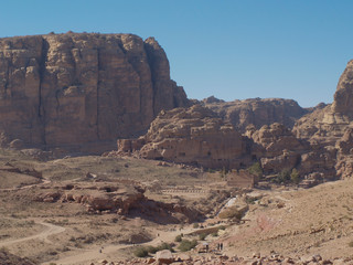 Petra; Raqmu - historic ruins of the ancient, rock city of the Nabatean Arabians. It is located in southwestern Jordan. It is also known as the rose-red city. UNESCO World Heritage list.