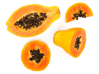 ripe slice papaya isolated on a white background. Top view. Flat lay