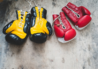 Boxing gloves on a wooden background