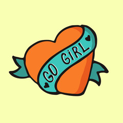 Girly feminist slogan with hand drawn lettering Go Girl. Female motivation symbol in cartoon comic style. Print for poster, t-shirt, postcard or apparel design.