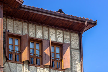 Clean shoot of wooden stone masonry traditional turkish house in Safranbolu