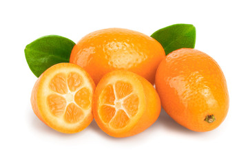 Cumquat or kumquat with half isolated on white background
