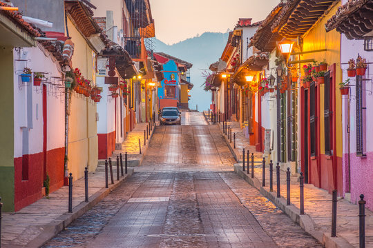 Beautiful streets and colorful facades of San Cristobal de las Casas in Chiapas, Mexico	