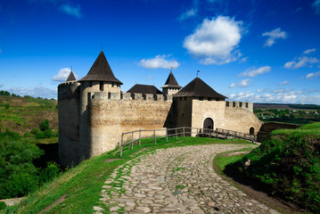 Fototapeta na wymiar Ancient fortress in Khotyn, fortification on Dniester River. Famous castle in West Ukraine.