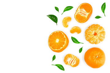 tangerine or mandarin isolated on white background with copy space for your text. Top view. Flat lay