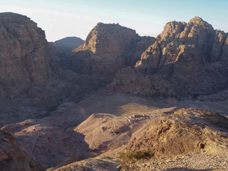 Petra; Raqmu - historic ruins of the ancient, rock city of the Nabatean Arabians. It is located in southwestern Jordan. It is also known as the rose-red city. UNESCO World Heritage list.