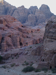 Petra; Raqmu - historic ruins of the ancient, rock city of the Nabatean Arabians. It is located in southwestern Jordan. It is also known as the rose-red city. UNESCO World Heritage list.