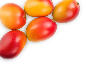 Mango fruit isolated on white background with copy space for your text. Top view. Flat lay
