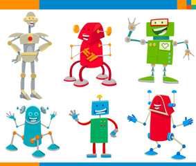 Cartoon Robots Funny Characters Set