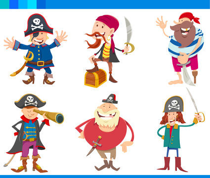 Cartoon Fantasy Pirates Characters Set