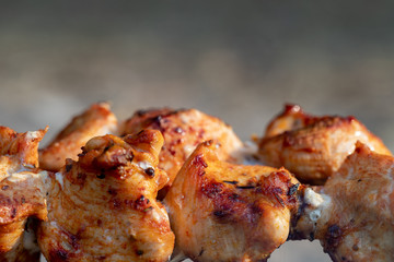 Grilling shashlik on barbecue grill