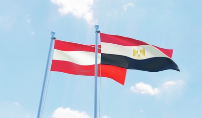 Fototapeta na wymiar Austria and Egypt, two flags waving against blue sky. 3d image