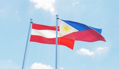 Fototapeta na wymiar Austria and Philippines, two flags waving against blue sky. 3d image
