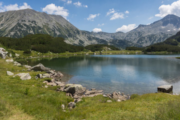 Fototapeta na wymiar Summer landscape of Muratovo (Hvoynato) lake at Pirin Mountain, Bulgaria