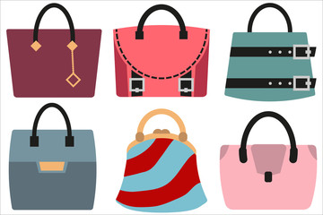 Set of stylish women bags made in flat style. Vector illustration.