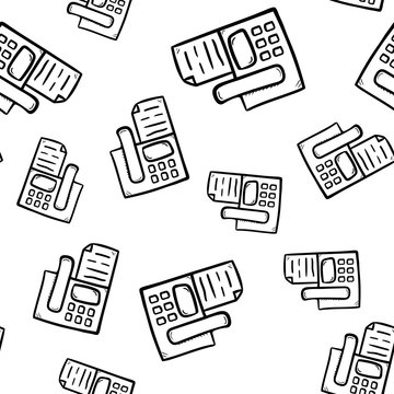 Beautiful hand drawn seamless pattern  fashion fax icon. Hand drawn black sketch. Sign / symbol / doodle. Isolated on white background. Flat design. Vector illustration