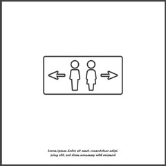 Vector icon of toilet. Plate on the door wc on white isolated background.