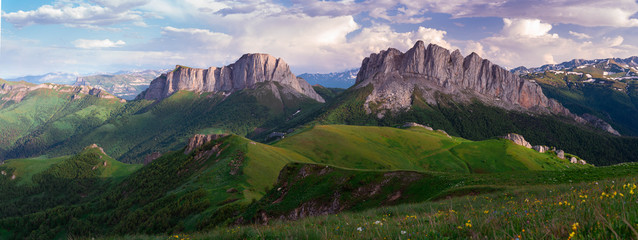 Russia. The formation and movement of clouds over the summer slopes of Adygea Bolshoy Thach and the Caucasus Mountains