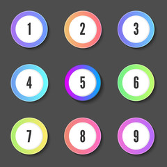 Set of round color numeric badges or buttons for websites design