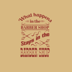 Quote typographical background about barber shop with illustration of vintage scissors isolated. Vector template for poster business card banner and t-shirt
