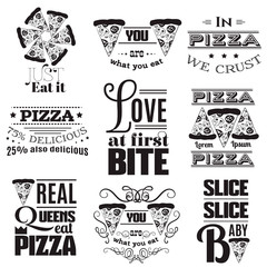 Collection of quote typographical background about pizza. Template for card, poster, banner, print for t-shirt. 