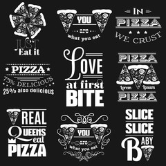 Fototapeta premium Collection of quote typographical background about pizza. Template for card, poster, banner, print for t-shirt. 