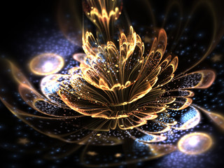 Golden fractal flower, digital artwork for creative graphic design