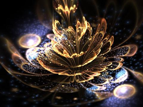 Fototapeta Golden fractal flower, digital artwork for creative graphic design