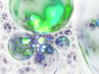 Green and blue fractal bubbles, digital artwork for creative graphic design