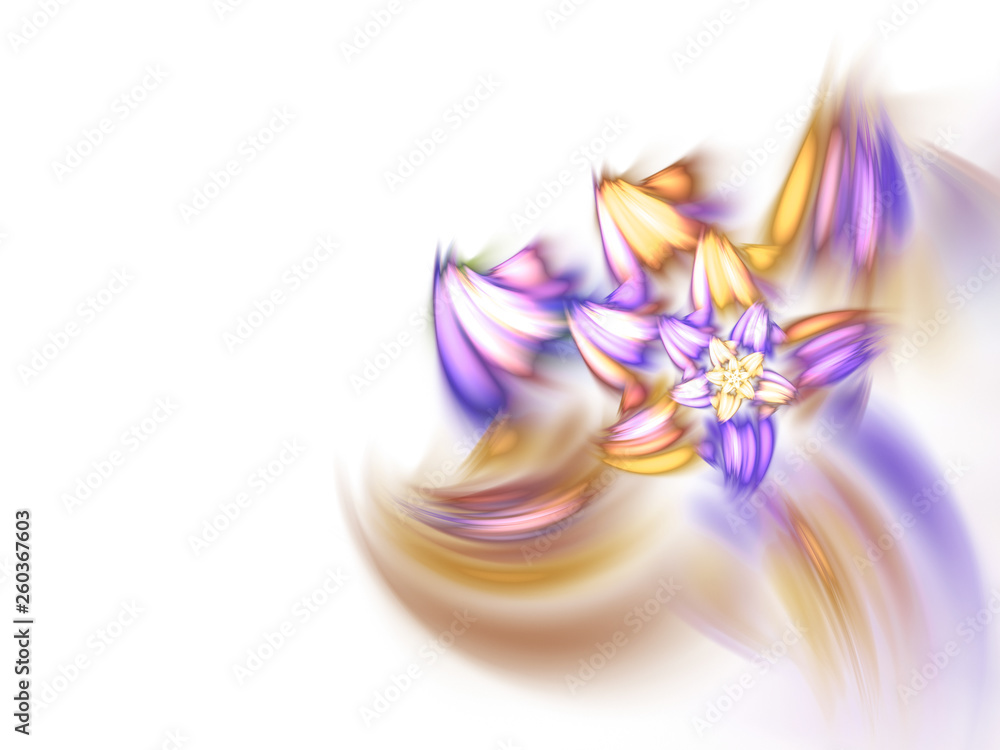 Wall mural golden and violet fractal flower, digital artwork for creative graphic design