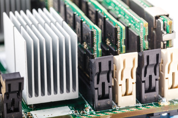 Close-up green DDR RAM (Double Data Rate Random Access Memory)
