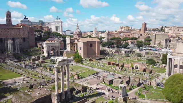 Scenic view in the Roman Forum on a sunny day. Rome, Italy. 