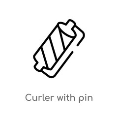 outline curler with pin vector icon. isolated black simple line element illustration from beauty concept. editable vector stroke curler with pin icon on white background