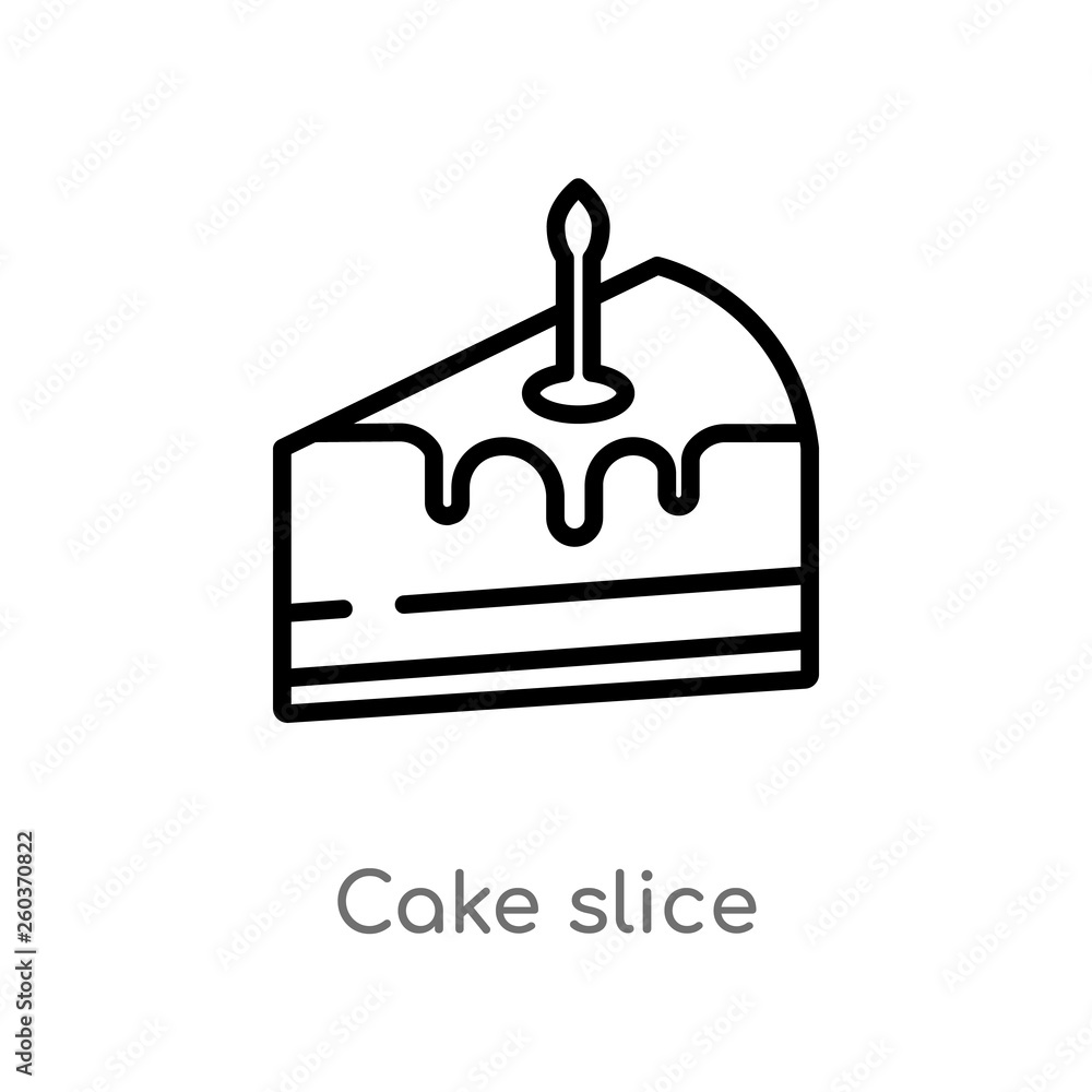 Poster outline cake slice vector icon. isolated black simple line element illustration from birthday party 