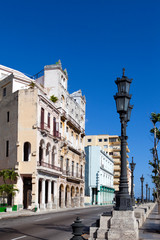 Fototapeta na wymiar old buildings on the famous tourist street Malecon in Havana, Cuba
